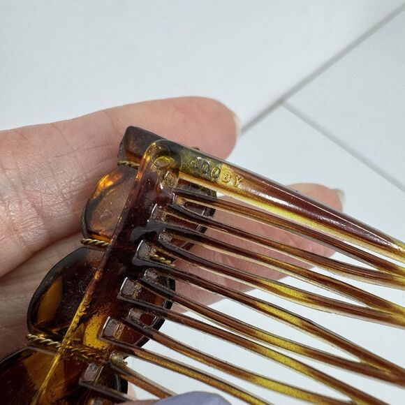Vintage Goody Side Comb Tortoise USA Twist Gold Wire Braided - Picture 6 of 7